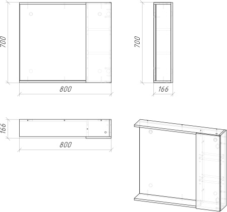 Шкаф с зеркалом Юнит 80 Кадена лайт чертежи-01