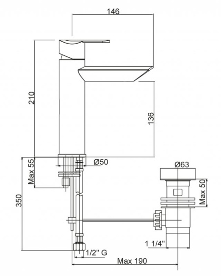 смеситель для накладных раковин cezares garda-lc-01-cr с донным клапаном, исполнение хром, ручки хро