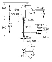 смеситель для раковины grohe essence new с донным клапаном, никель матовый (23589en1)-prevew