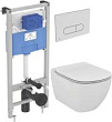 Комплект Ideal Standard Tesi AquaBlade P386801 система инсталляции + клавиша + унитаз с крышкой