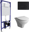 Комплект Инсталляция Berges Wasserhaus Novum D5, клавиша черная Soft Touch, Унитаз AM.PM Gem C901700