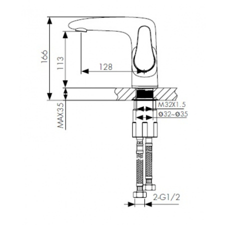 Смеситель_KAISER_Plane_07011_хром_для_раковины_схема