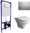 Комплект Инсталляция Berges Wasserhaus Novum F2, клавиша матовый хром, Унитаз AM.PM Gem C901700SC Fl
