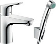 Смеситель Hansgrohe Focus 31927000 для раковины с гигиеническим душем, с донным клапаном Push-Open